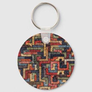 Embroidered geometric, ethnic texture key ring