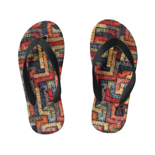 Embroidered geometric, ethnic texture kid's flip flops