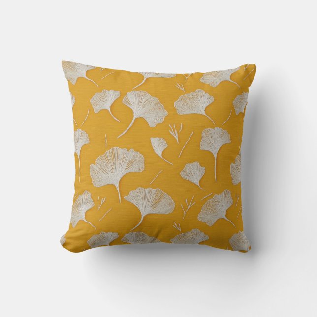 Embroidered Ginkgo Leaf Pattern Cushion (Front)