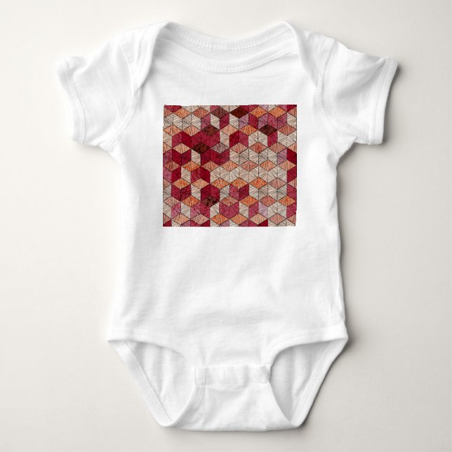Embroidered Hexagons: Bohemian Patchwork Print. Baby Bodysuit (Front)