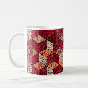 Embroidered Hexagons: Bohemian Patchwork Print. Coffee Mug