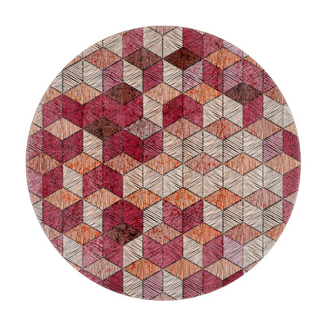 Embroidered Hexagons: Bohemian Patchwork Print. Cutting Board (Front)