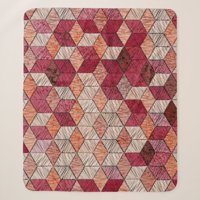 Embroidered Hexagons: Bohemian Patchwork Print. Sherpa Blanket (Front)