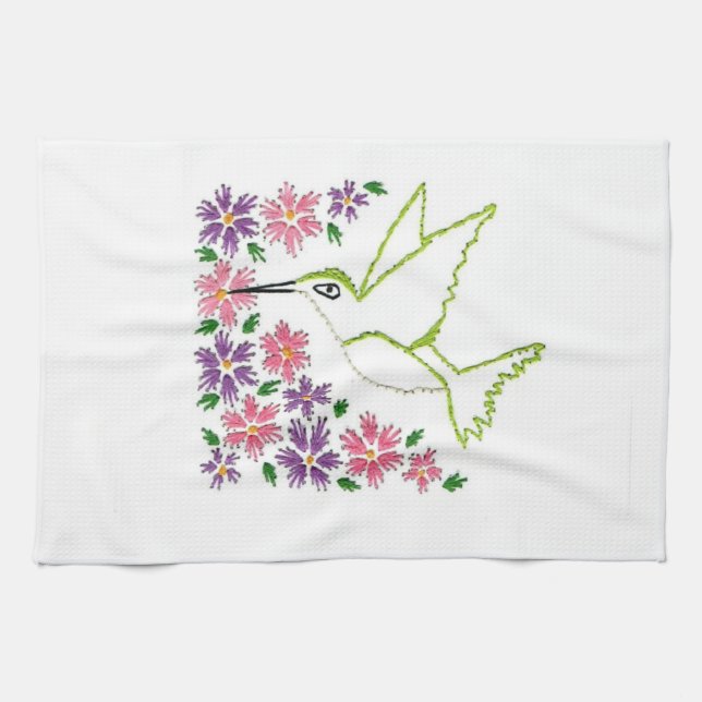 Embroidered Hummingbird/Flower Towels (Horizontal)