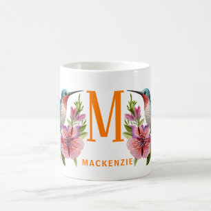 Embroidered Hummingbird Monogram Name Customised Coffee Mug