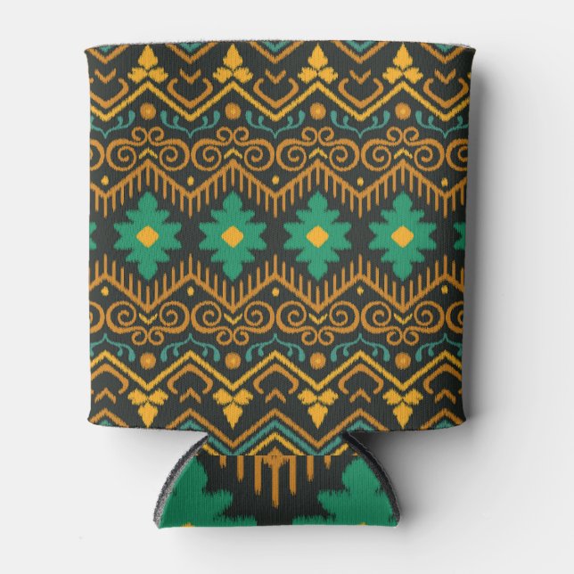 Embroidered Ikat Fabric Ethnic Design Can Cooler (Front)