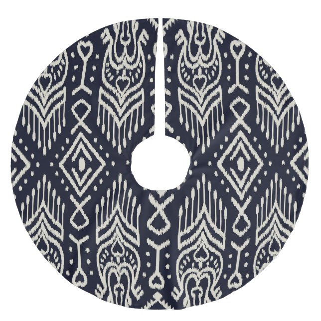 Embroidered Ikat Fabric: Ethnic Elegance. Brushed Polyester Tree Skirt (Front)