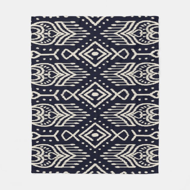 Embroidered Ikat Fabric: Ethnic Elegance. Fleece Blanket (Front)
