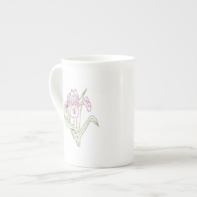 Embroidered Iris Bone China Cup (Front Left)