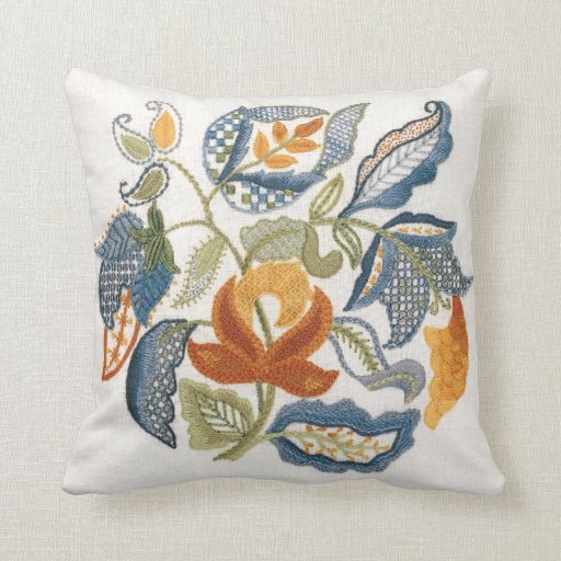 Image of Embroidered Jacobean Leaves Cushion