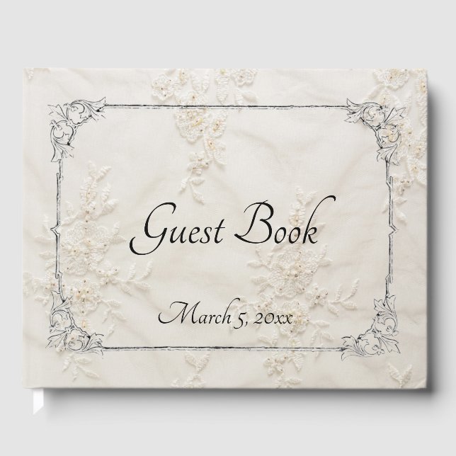 Embroidered Lace Wedding Guest Book (Front)