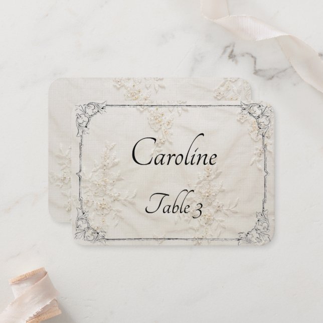 Embroidered Lace Wedding Place Card (Front/Back In Situ)