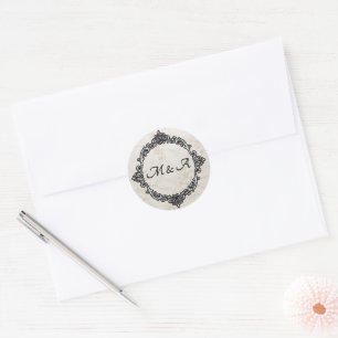 Embroidered Lace Wedding Round Sticker 