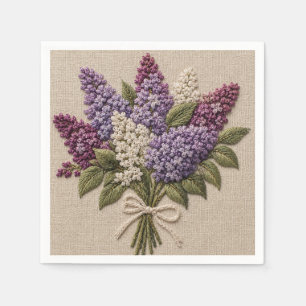 Embroidered Lilac Bouquet – Faux Embroidery Linen Napkin
