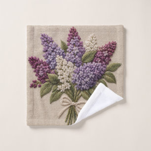 Embroidered Lilac Bouquet – Faux Embroidery Linen Wash Cloth