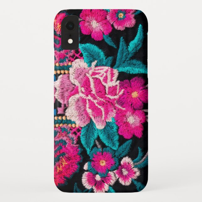 Embroidered look floral boho black pink Case-Mate iPhone case (Back)