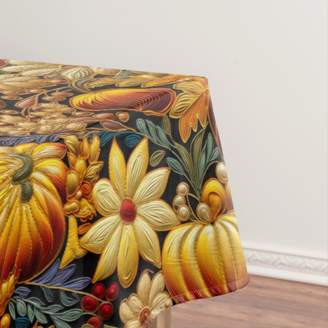 Embroidered Look Large Thanksgiving Tablecloth (In Situ)