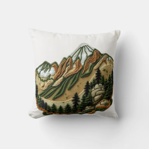 Embroidered Mountain Landscape Cushion