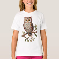 Embroidered Owl on Branch Rustic Nature Art Design