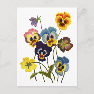 Embroidered Parade of Pansies Postcard