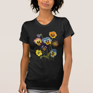 Embroidered Parade of Pansies T-Shirt