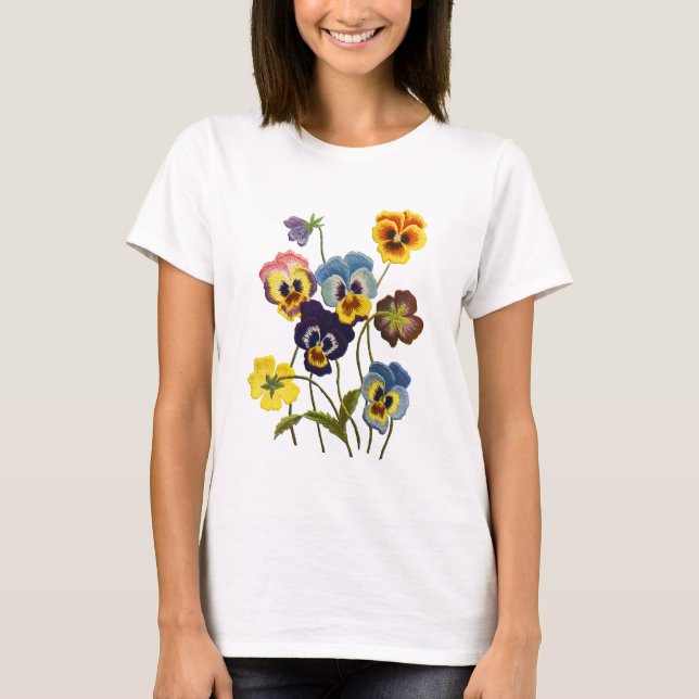 Embroidered Parade of Pansies T-Shirt (Front)