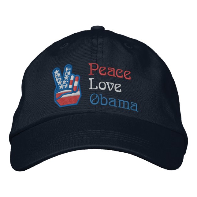 Embroidered Peace, Love, Obama Hat (Front)