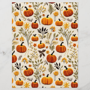 embroidered pumpkin fall pattern scrapbook paper