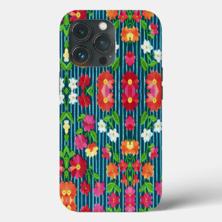 Embroidered quilted flowers by CallisC Throw Pill iPhone 13 Pro Case