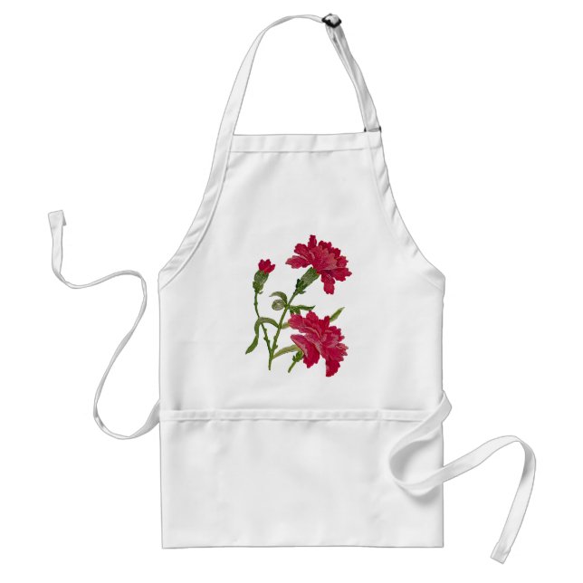 Embroidered Red Carnations Standard Apron (Front)