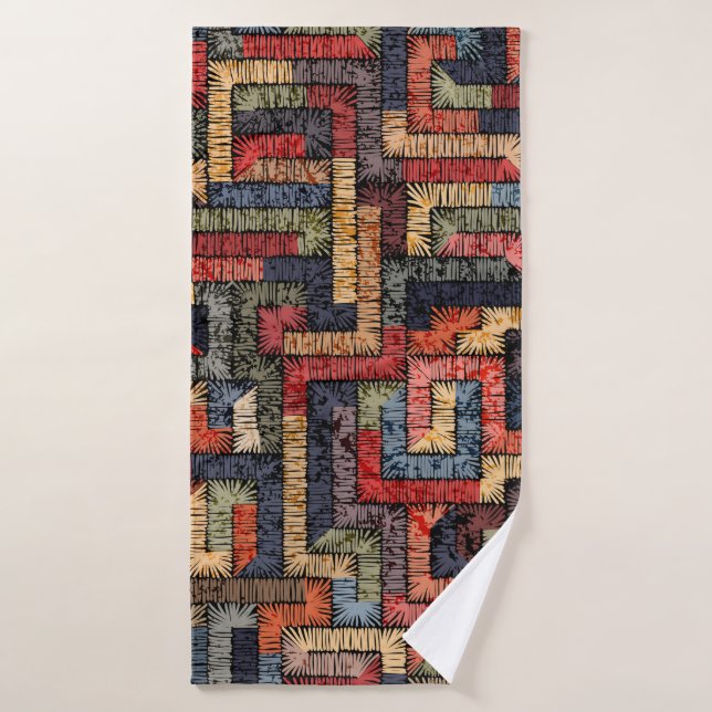 Embroidered seamless geometric pattern. Ethnic and Bath Towel (Bath Towel)