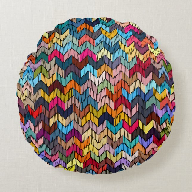 Embroidered seamless geometric pattern. Ornament E Round Cushion (Front)