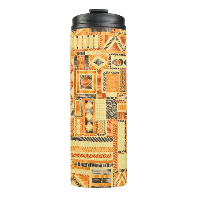 Embroidered seamless patchwork pattern. Bohemian o Thermal Tumbler (Front)