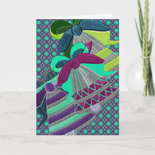 Embroidered silver bells holiday card