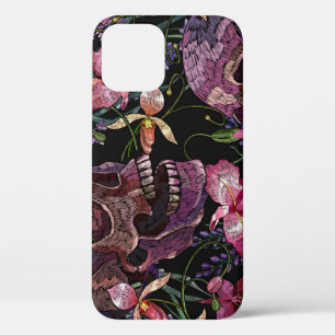 Embroidered Skull: Gothic Orchid Pattern iPhone 12 Case