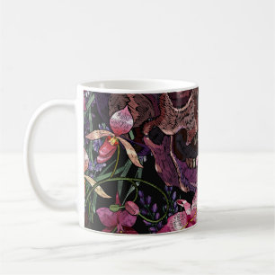 Embroidered Skull: Gothic Orchid Pattern Coffee Mug