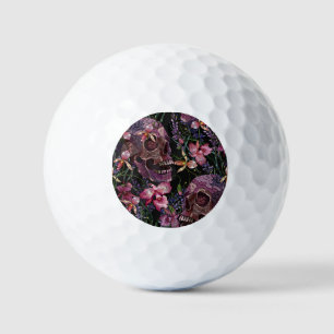 Embroidered Skull: Gothic Orchid Pattern Golf Balls