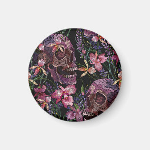 Embroidered Skull: Gothic Orchid Pattern Magnet