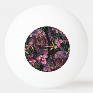 Embroidered Skull: Gothic Orchid Pattern Ping Pong Ball
