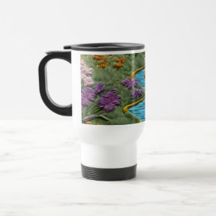 Embroidered Style Floral River Landscape Travel Mug