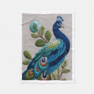 Embroidered Style Peacock and Leaves Fleece Blanke Blanket