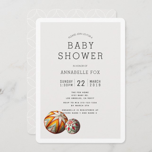 Embroidered Thread Balls Baby Shower Invitation (Front/Back)