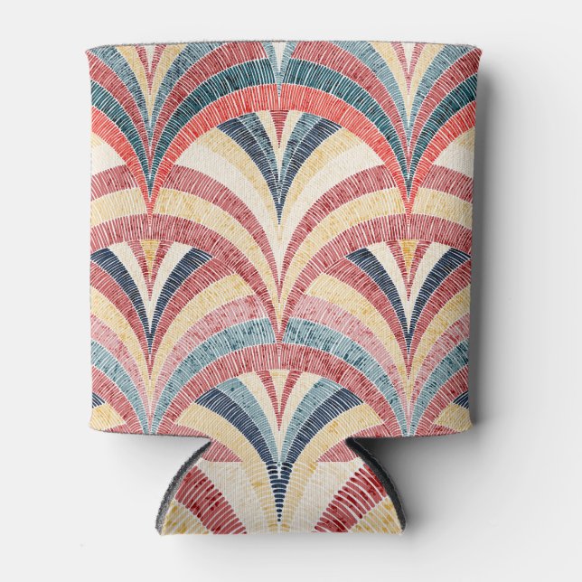 Embroidered wavy bohemian seamless print. can cooler (Front)