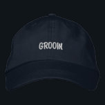 EMBROIDERED WEDDING GROOM  HAT<br><div class="desc">Embroidered caps will make a useful and loved wedding favor for your wedding party to receive.
Choose from the available embroidery fonts and colors,  as well as color of cap.</div>