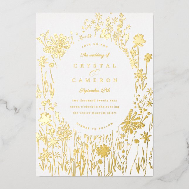 Embroidered Wildflower Field Floral Meadow Gold (Front)