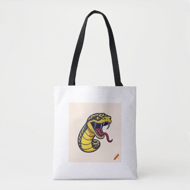 "Embroidered Yellow & Black Mamba Snake: Fierce De Tote Bag (Front)