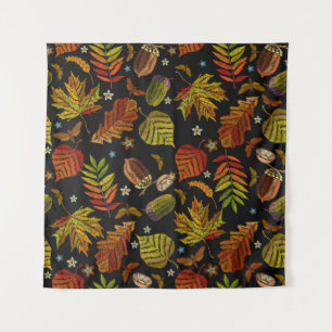Embroidery art. Autumn seamless pattern. Leaves, a Tapestry
