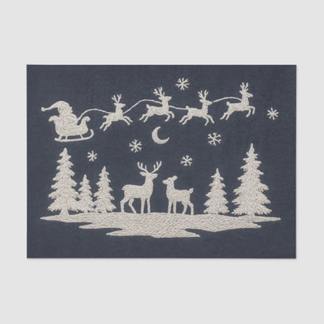 Embroidery Christmas Forest Animals Santa Sleigh Tissue Paper (Front)