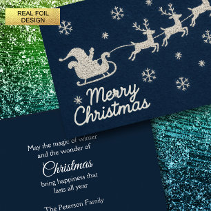 Embroidery Christmas Night Sky Santa Sleigh Foil Holiday Card