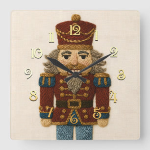 Embroidery Christmas Nutcracker Square Wall Clock